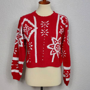 Vintage Ann Taylor Studio Cropped Sweater Red White Women's Medium Pre-Owned